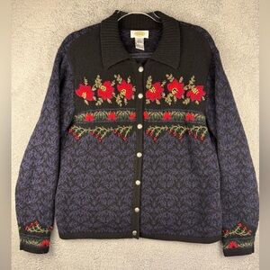 Talbots lambswool sweater embroidered cardigan size large